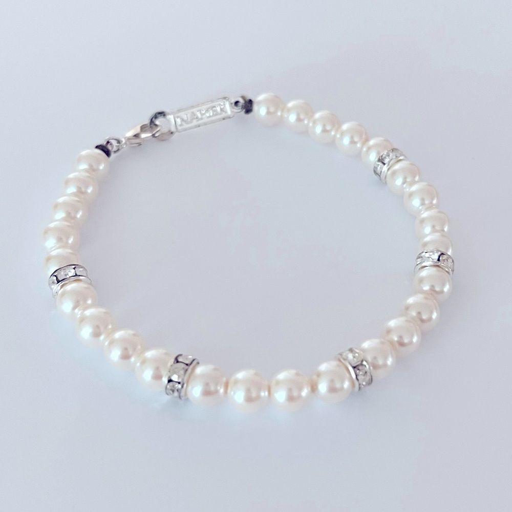 Vintage Napier Faux Pearl Rhinestone Bracelet